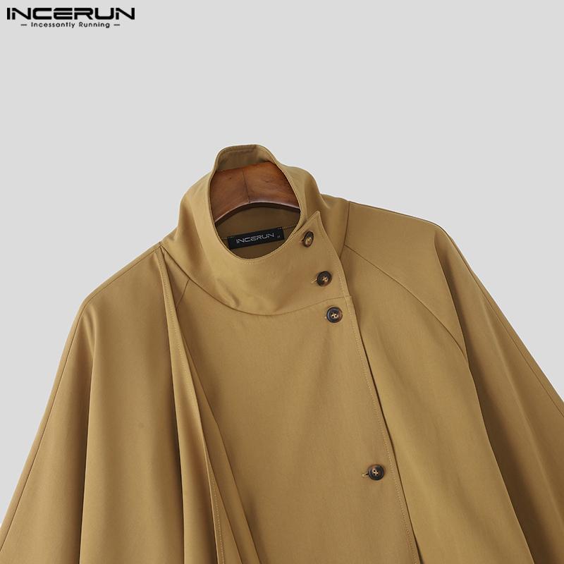 INCERUN Men Long Sleeve Stand Neck Irregular Layers Cropped Blazer Coats