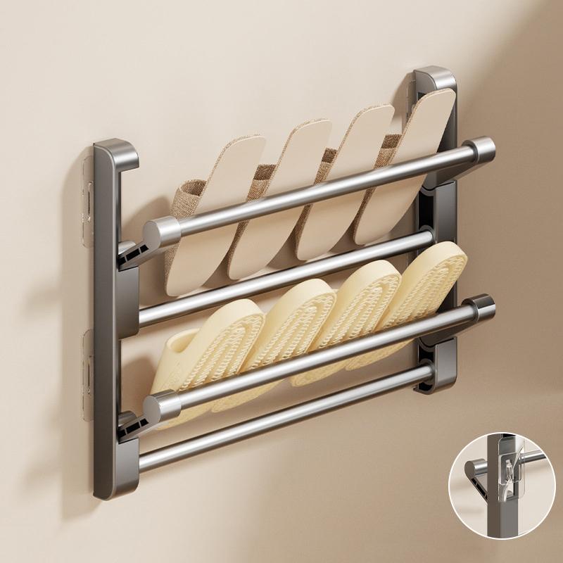 Badezimmer-Pantoffelregal, Wandmontiert, Ohne Bohren, Schuhregal Hinter der Badezimmertür, Entwässernd, Mehrschichtig, Faltbar, Schuhaufbewahrung