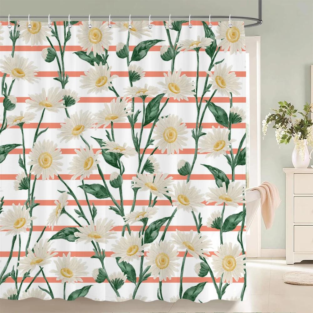 1 Pc Spring flowers and plants pattern Shower Curtain, Waterproof Fabric Bathroom Curtain Machine Washable for Bathtub Decor