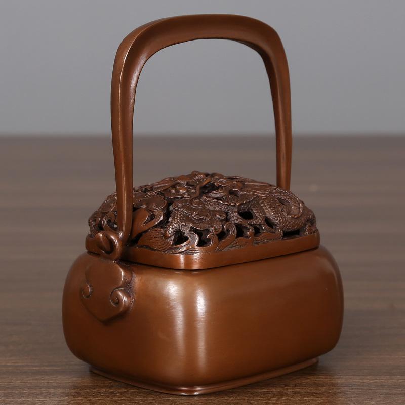 Copper Handheld Antique Style Sandalwood Incense Burner Ornament Home Craft With Handle