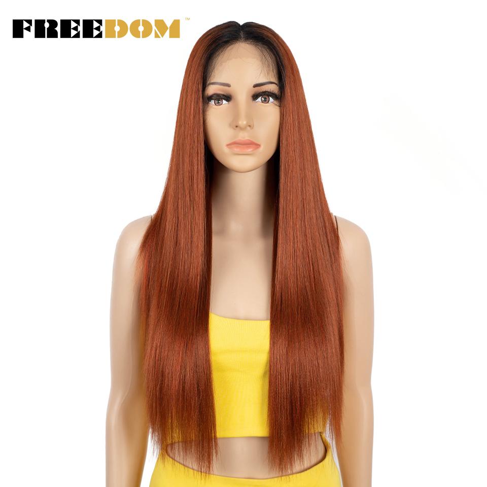 FREEDOM Long Straight Synthetic Lace Front Wigs For Women 30 Inch Ombre Blue Blonde Lace Wig Easy Wear Cosplay Wig