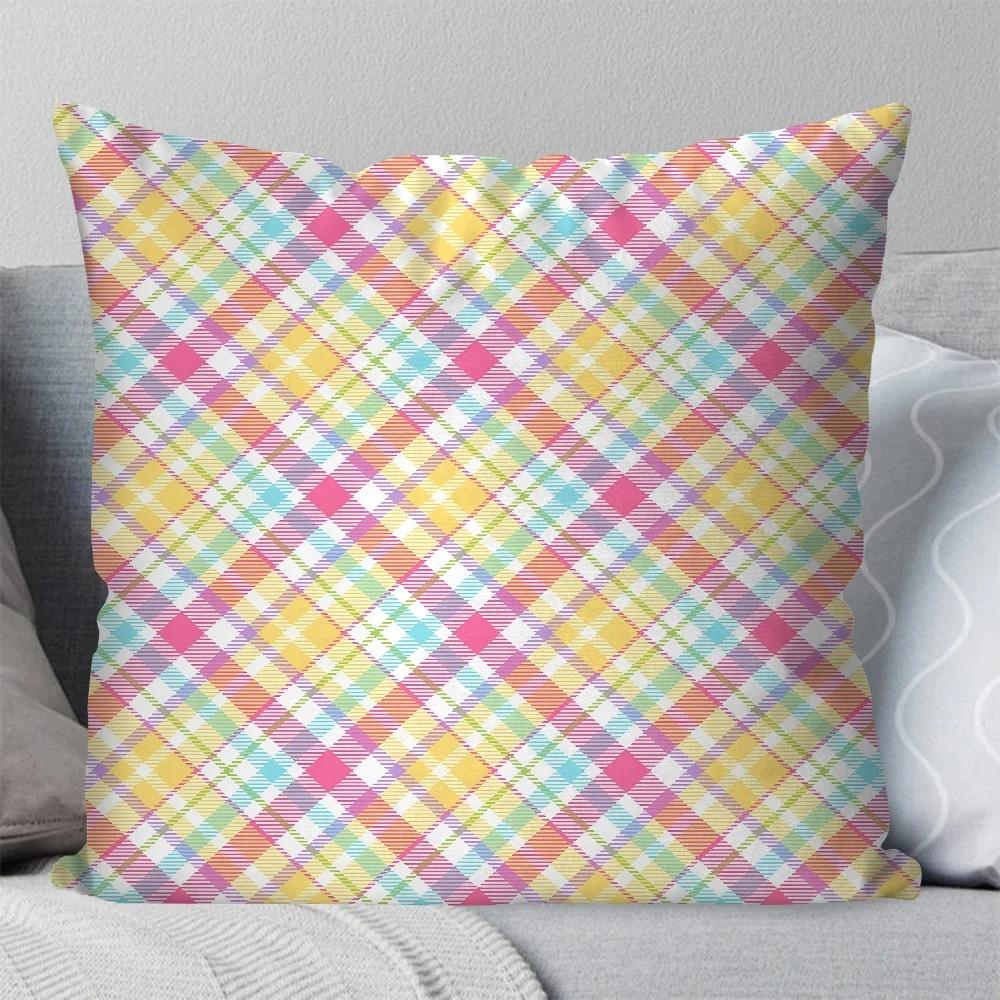 Home Decor Colorful Plaid & Floral Patterned Pillow Covers Pattern Cushion Cover Suitable For Sofa Bedroom Car Pillow Cover