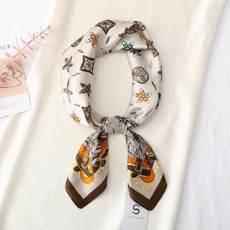 Silk scarf female stripe black and white printing spring and summer new decoration simple fashion simulation silk square scarf