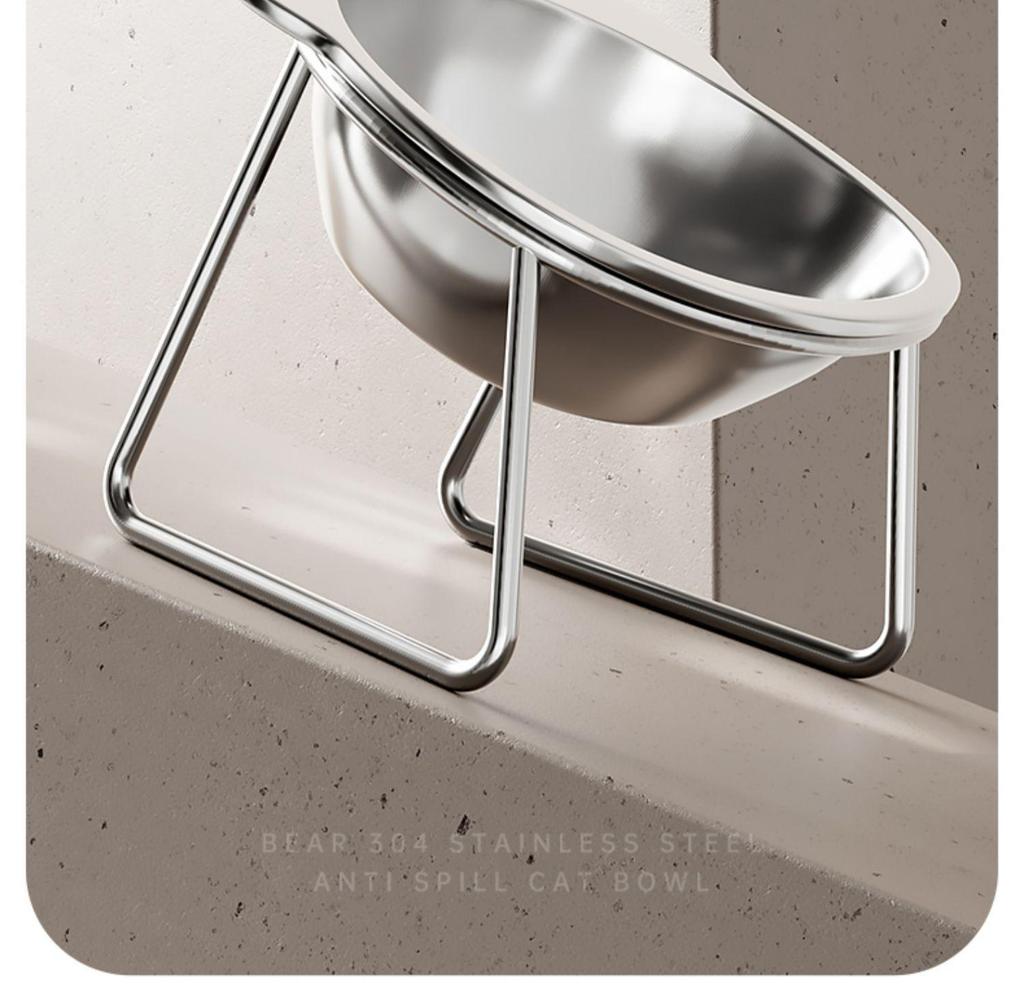 Stainless Steel Pet Bowl with Elevated Rack for Cats & Dogs - Anti-Neck Strain Design