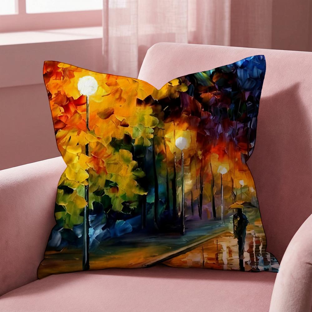 L-Leonid Afremov Oil Painting Cushion Cover Multi-Scene Pillow Cover for Home & Car - Reversible, Soft & Durable for Daily Use