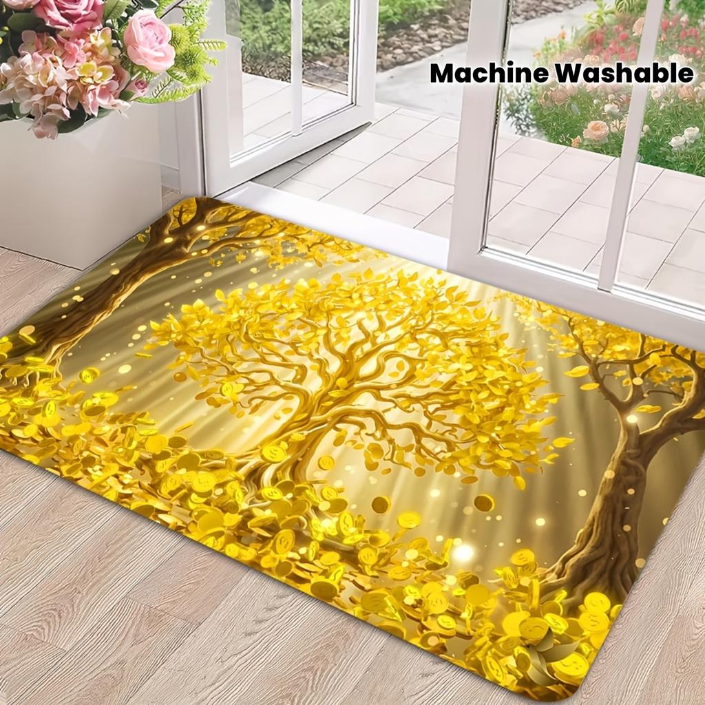 Golden Money Tree Coins Print Carpet Plush Flannel Rug Living Room Bedroom Home Decor Area Rug Non Slip Floor Mat