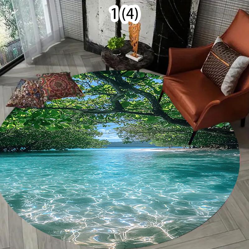 

Natural Landscape Living Room Round Carpet Forest Lakes Pattern Area Rug Modern Home Decor Soft Non-slip Floor Mat for Bedroom 100cm