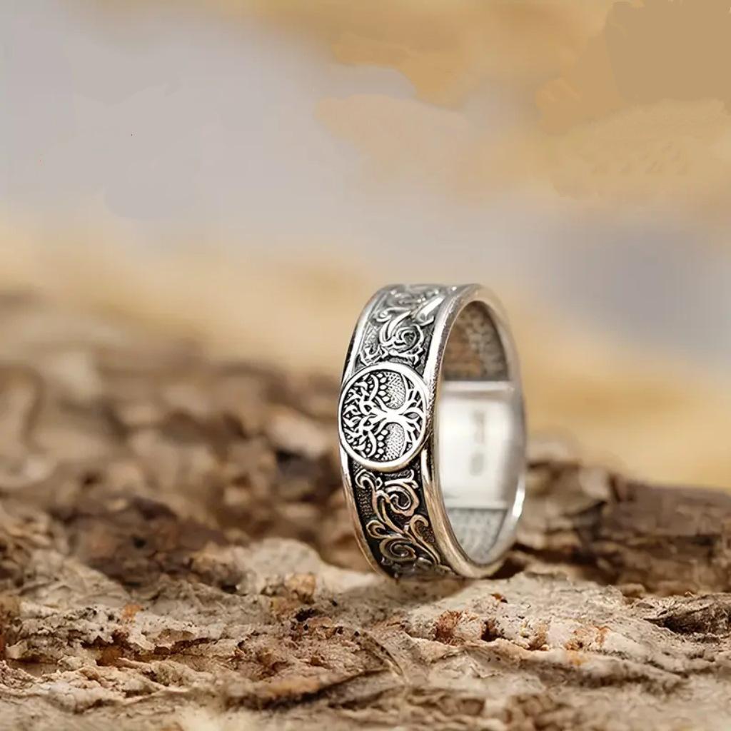 Women Vintage Tree Of Life Ring Thai Floral Carved Classic Band Daily Wear Festival Gift Jewelry