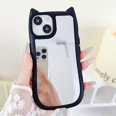 For IPhone15 Mobile Phone Case 14 Creative 13 Cat Ear Mirror for Apple 12 Silicone 11 Makeup Protective Cover for Women