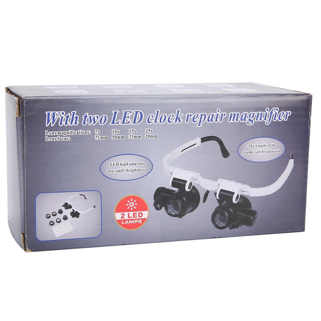 Headband Magnifier Glasses Hands Free LED Light Head Loupe for Jeweler Repair Reading