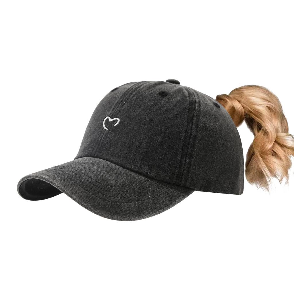 Fashion Washed Old Love Embroidered Ponytail Baseball Cap Women Can Wear Ponytail Braids Outdoor Casual Sun Hat