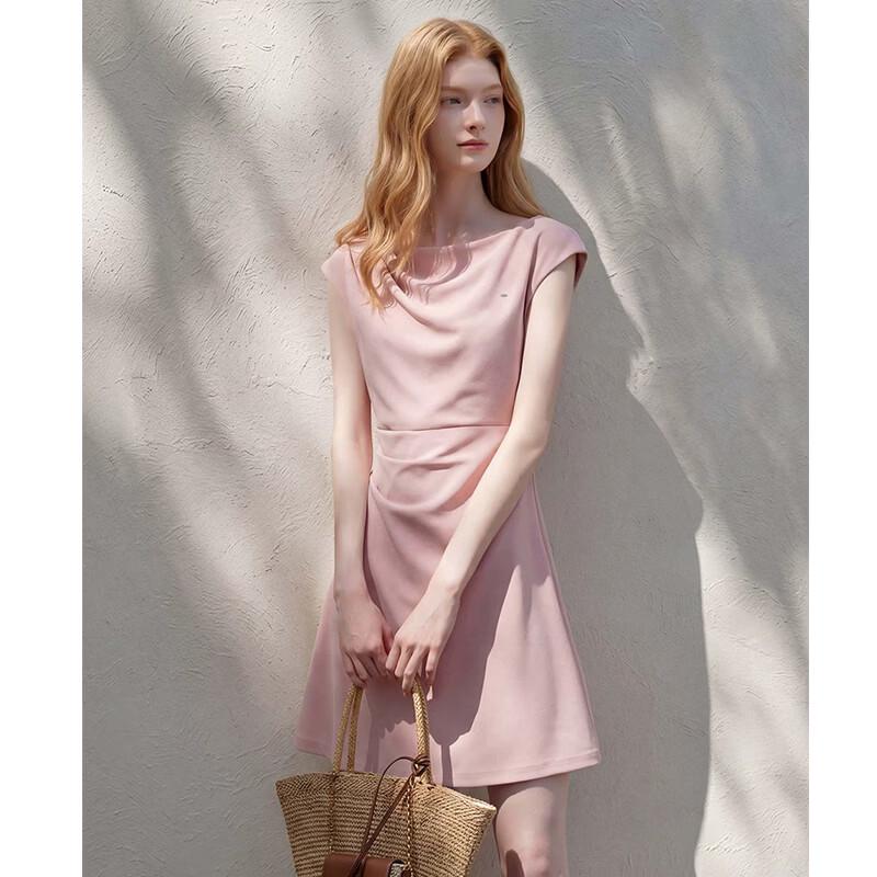 La Chapelle Women s Pleated Waist A-Line Mini Dress M розовый
