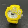 Cat Shape Ring Watch Cartoon Finger Rhinestone Bowknot Elastic Stainless Steel Band Women Birthday Gift Fashion Accessories
