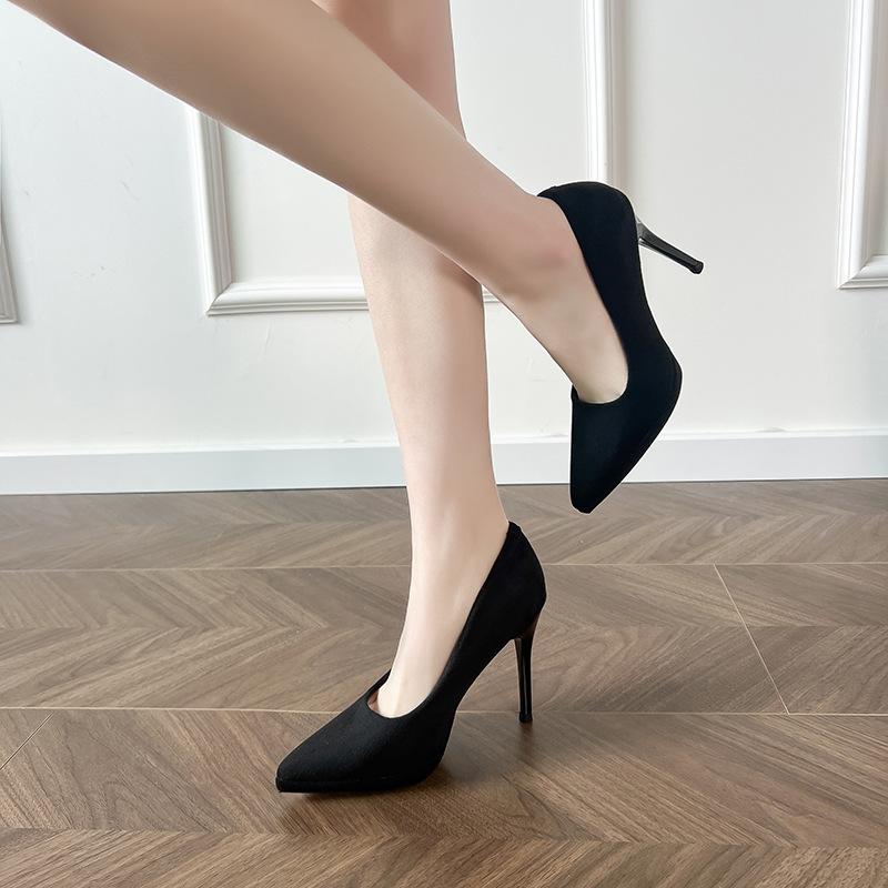Fashion Black Suede Platform High Heels Women Pointed Toe Stiletto Sexy Dress Shoes