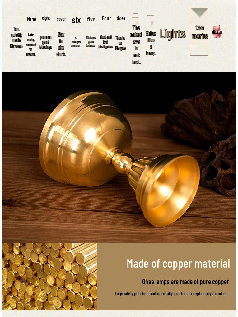 Ghee-Lampenhalter für die Anbetung: Reines Kupfer Messing Ewiges Licht für Buddha-Altar, Kompatibel mit essbarem Sesamöl.
