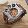 Large Dial Dual Time Zone Watch PU Leather Strap Men's Watch Top Brand Sport Wristwatch  Men