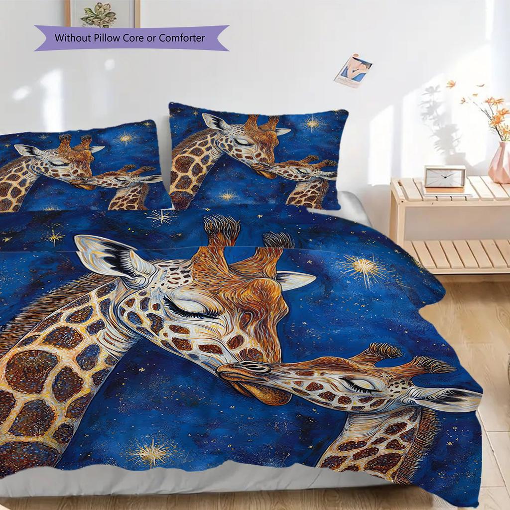 Starry Sky Giraffe Pattern Bedding Quilt Set Quilt Cover Pillowcase Home Decoration Birthday Gift (1 * Duvet Cover + 2 * Pillowcase, Without Core)
