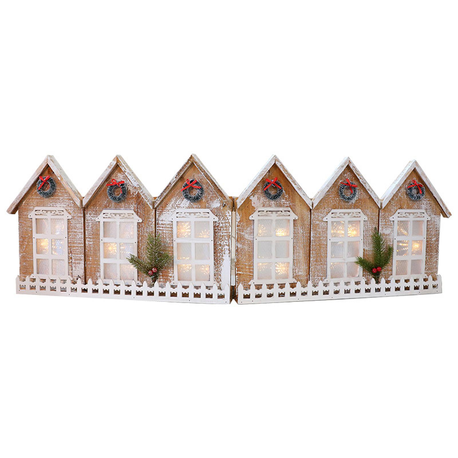 

Vintage Luminous Foldable Snow View Wooden House Christmas Tree Fence Christmas Decoration Ornament One Size