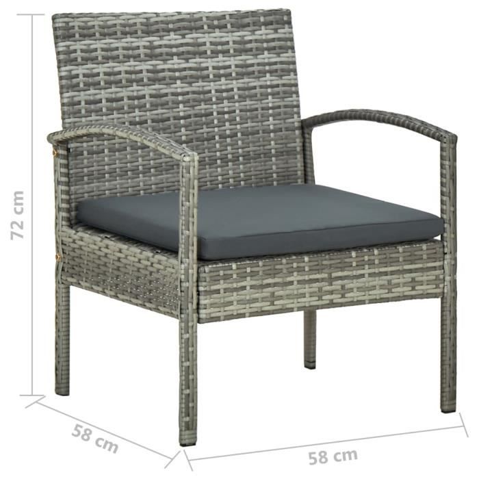 VidaXL Salon de jardin 4 pcs avec coussins Résine tressée Gris