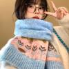 Blended Blue Fair Island Jacquard Knitted Scarf Women's New Autumn and Winter Thickened Cold-proof and Warm Neck Scarf