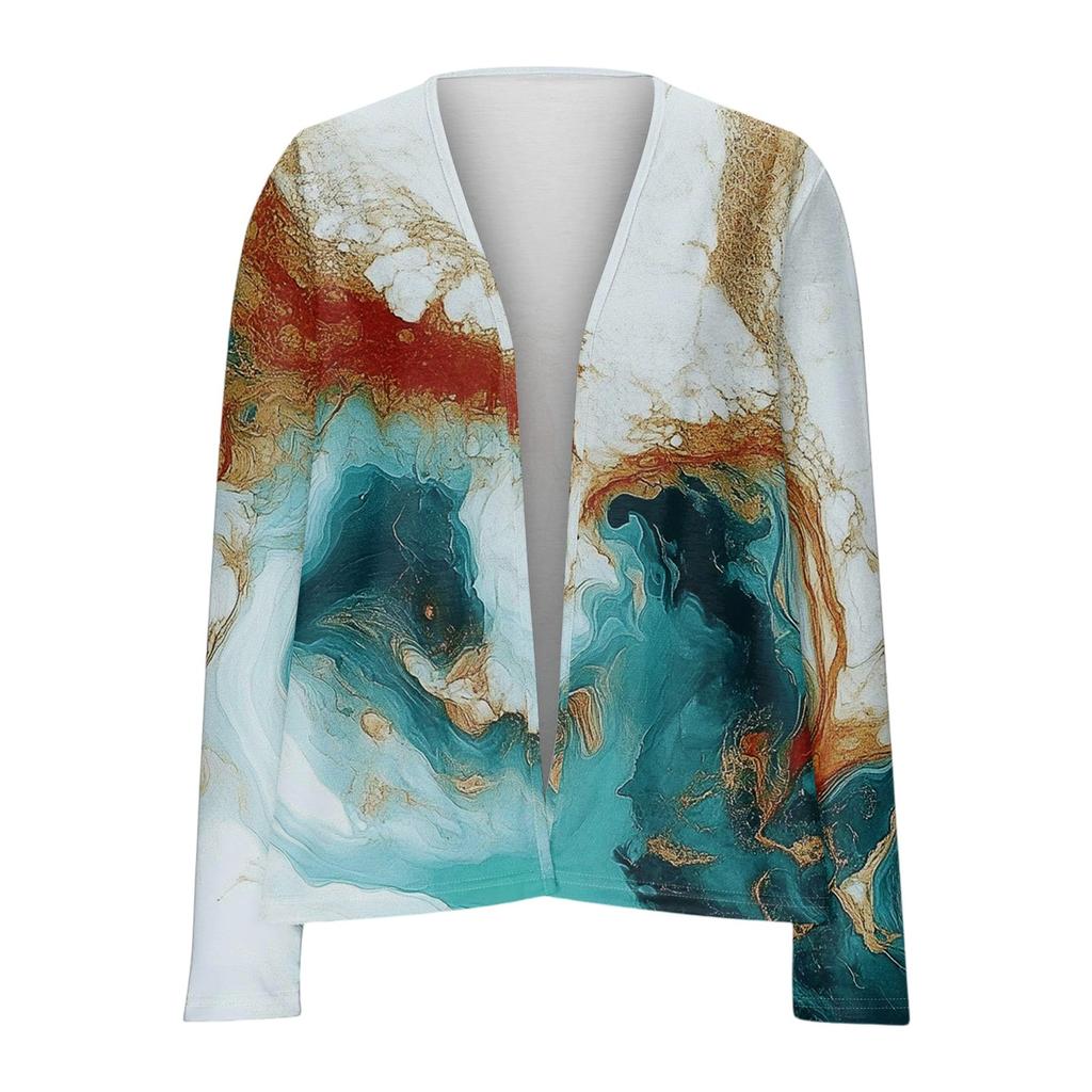 Damen Lässiger Druck Locker Kleidung, Modische Strickjacke Jacke Strickjacke