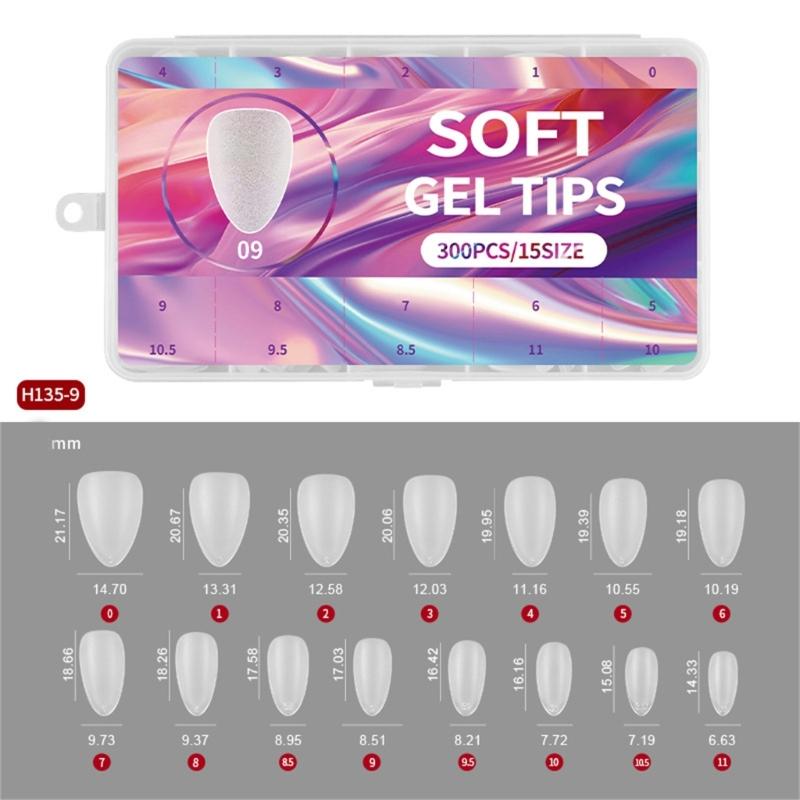300Pcs Soft Gel Full Cover Short Matte Nail Tips Pre Shaped Acrylic False Nail Manicure Decoration for DIY Nail Art