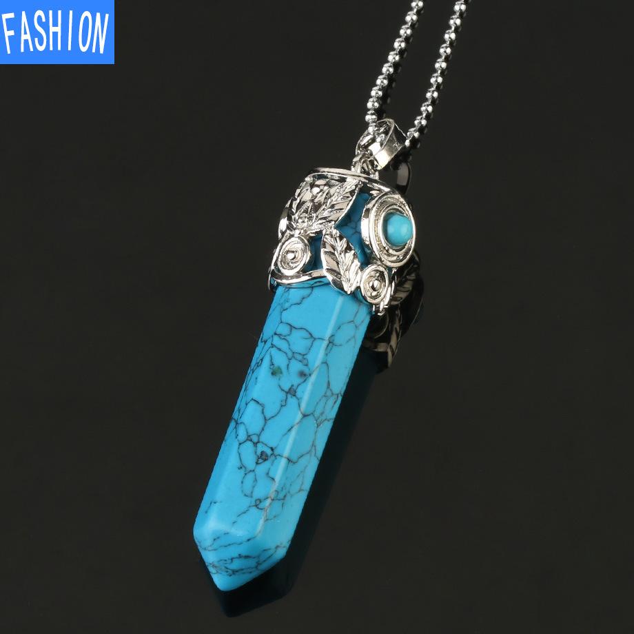 European And American Creative Multicolor Large Hexagonal Crystal Pendant Women'S Jewelry Versatile Natural Stone Necklace