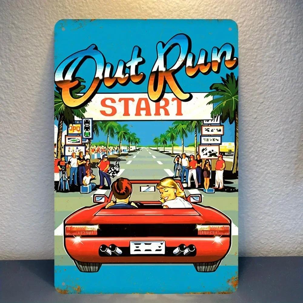 

Turbocharge Your Retro OUT RUN Vintage Aluminum Sign Embossed Metal Art with Coastal Sunset Gear Graphics 20x30cm