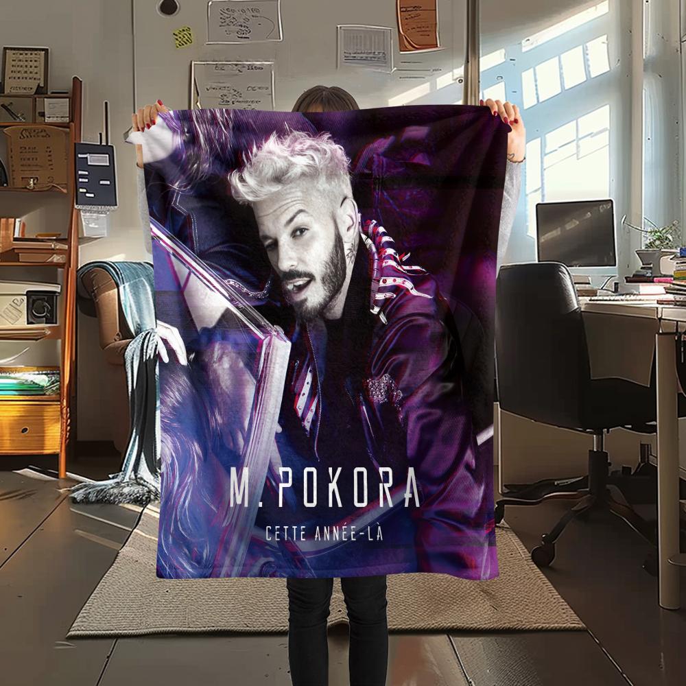 1PC M Pokora Print Flannel Blanket, High quality All Seasons, Home Decor, Warmth and Comfort, Perfect for Christmas Gifts