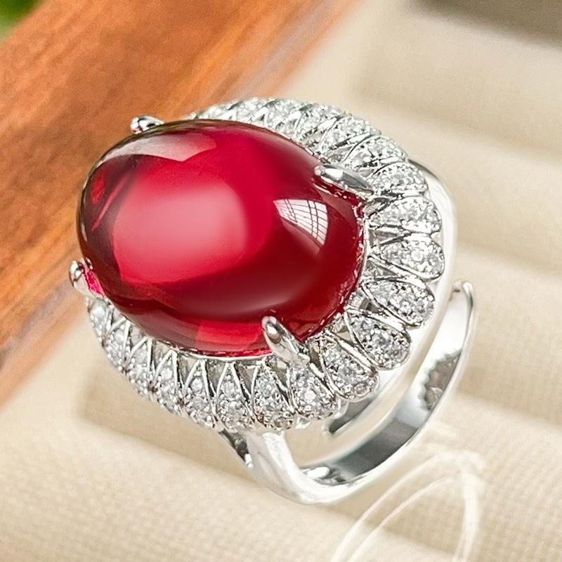 Autumn And Winter Jewelry European Simulation Pigeon Blood Red Corundum Plain Surface Retro Set Main Stone 13 * 18