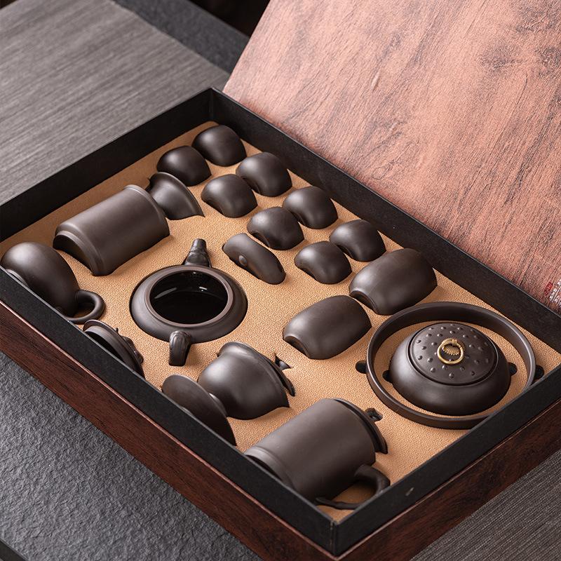 High-grade Purple Sand Kung Fu Tea Set Gift Box, a Complete Set of Ceramic Teapots, Teacups, Tea Ceremony Business Commemorative Gifts