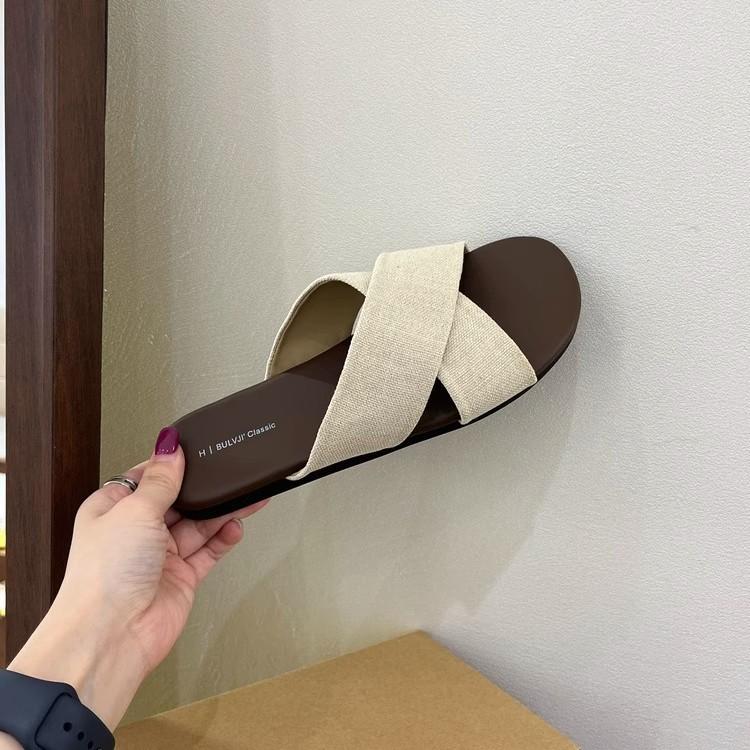 Cross-strapped linen slippers women's outerwear summer new retro casual sandals vacation seaside beach flat sandals