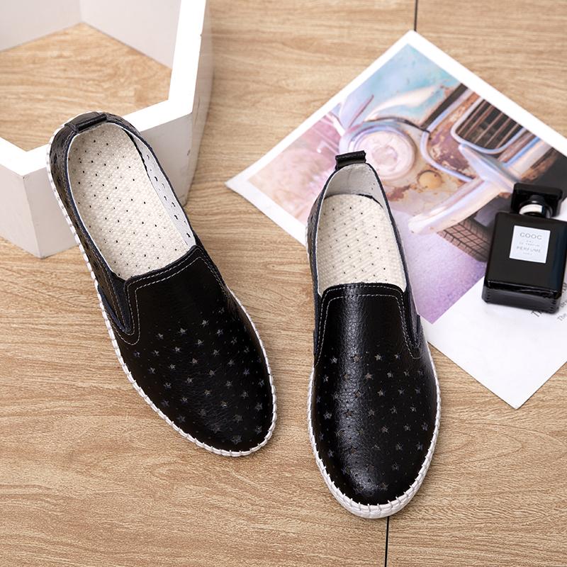 Genuine Leather Women Soft Sole Walking Shoes Girl Student Jooging Sneaker White Black Flats Female Casual Skate Trainers Summer