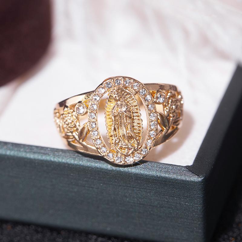 1pc Exquisite Religious Virgin Mary Inlaid Shiny Cubic Zirconia Ring for Women Hip-hop Trend Daily Wear Couple JewelryGood Product