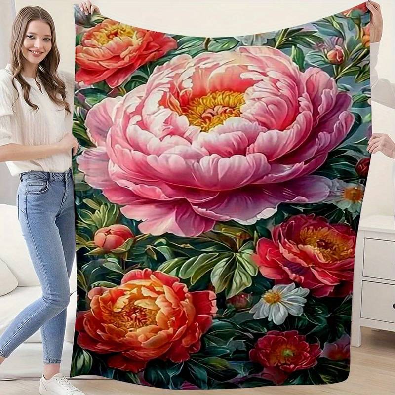 Vintage Floral Pattern Throw Blanket - Warm Earth Tone Botanical-Themed Soft Blanket for Elegant Cozy Decor 75cm x 90cm