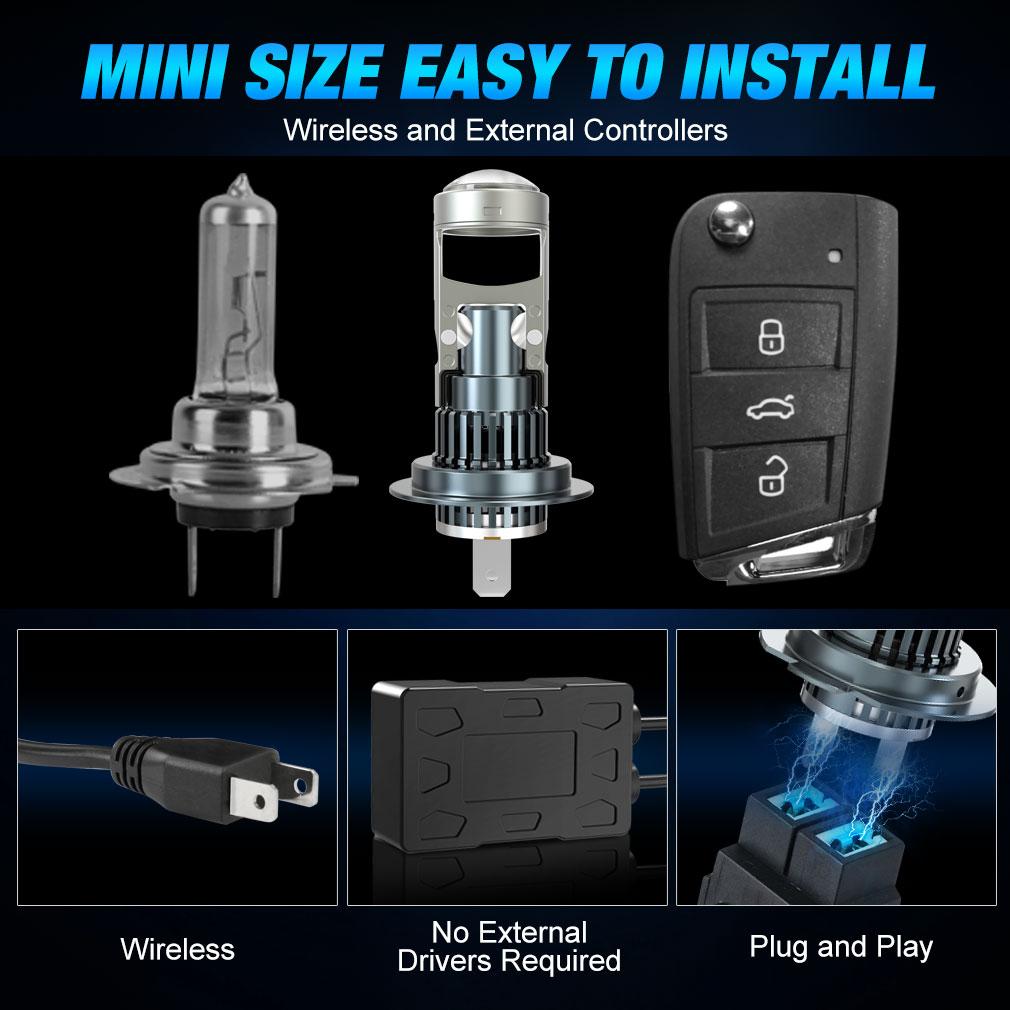 2 stk H7 Bi Led 1:1 LED-projektor Trådløs LED-minilinse H11 H8 9005 HB3 9006 HB4 projektorlinse 20000Lm Bilfrontlyktpærer Plug&Play Turbolampe LHD