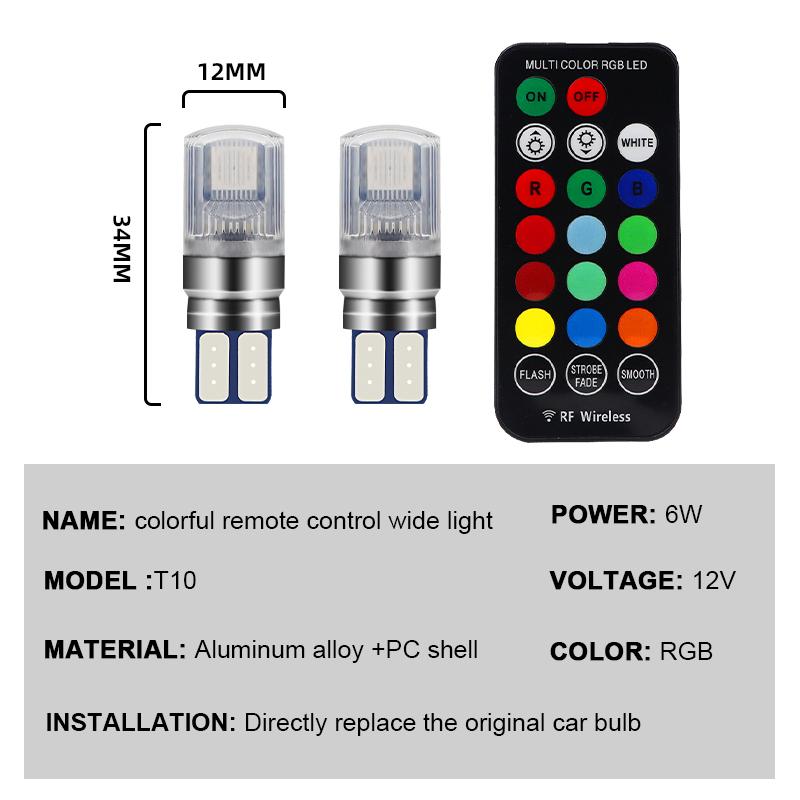 T10 RGB Led 194 168 W5W 5050 SMD Signal Lights RGB Automovie Interior Dome Reading Light WIith Remote Control Car AccessoriesTurn Signal 2