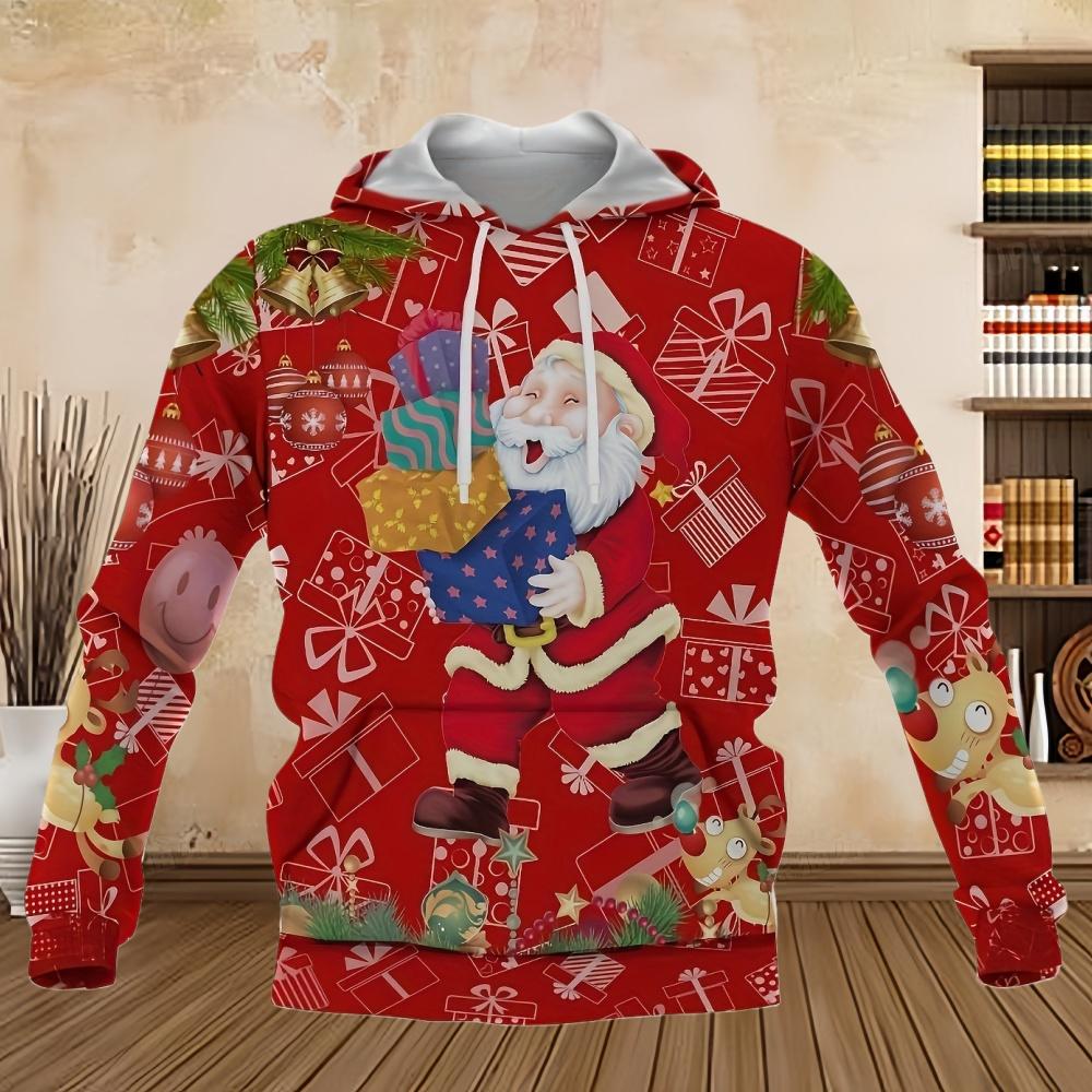 Funny Christmas Santa Print Hoodie Cool Casual Graphic Design Hoodies for Men Winter Fall Streetwear Pullover Hooded Sweatshirt