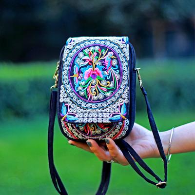 Popular Yunnan Ethnic Style Mobile Phone Double Layer Fin Bag Embroidered Canvas Mini Zero Wallet Bag