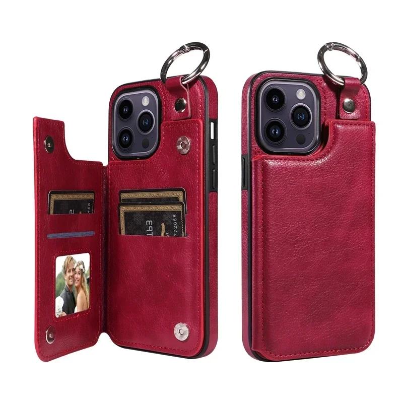Wallet Magnetic Drop Lifting Ring Leather Cover For iPhone 16 Pro Max 15 Plus 14 13 12 11 SE X XS XR XS Max 8 7