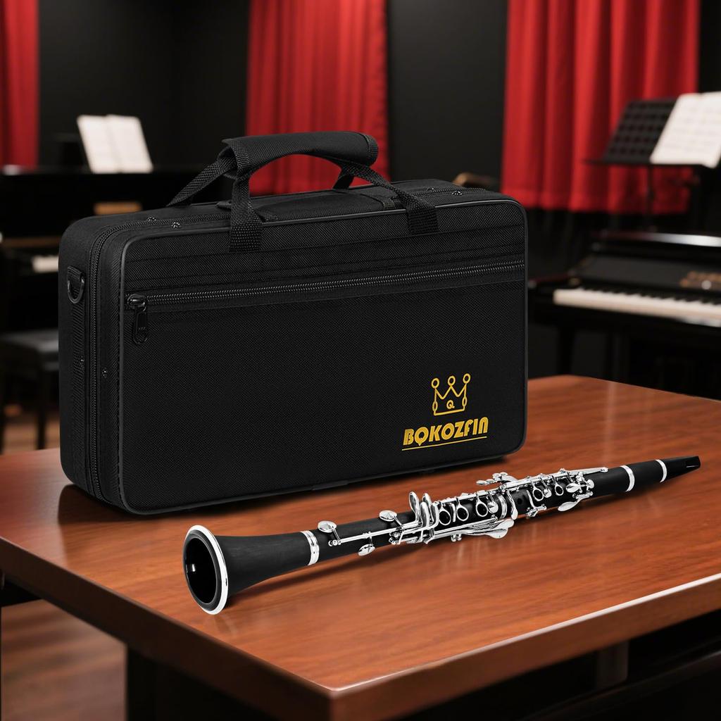 BQKOZFIN Clarinet 17 Keys ABS Resin Body Wind Instrument Set Easy To Clean Black B Nickel-plated Beginner's F-300 (Performance)