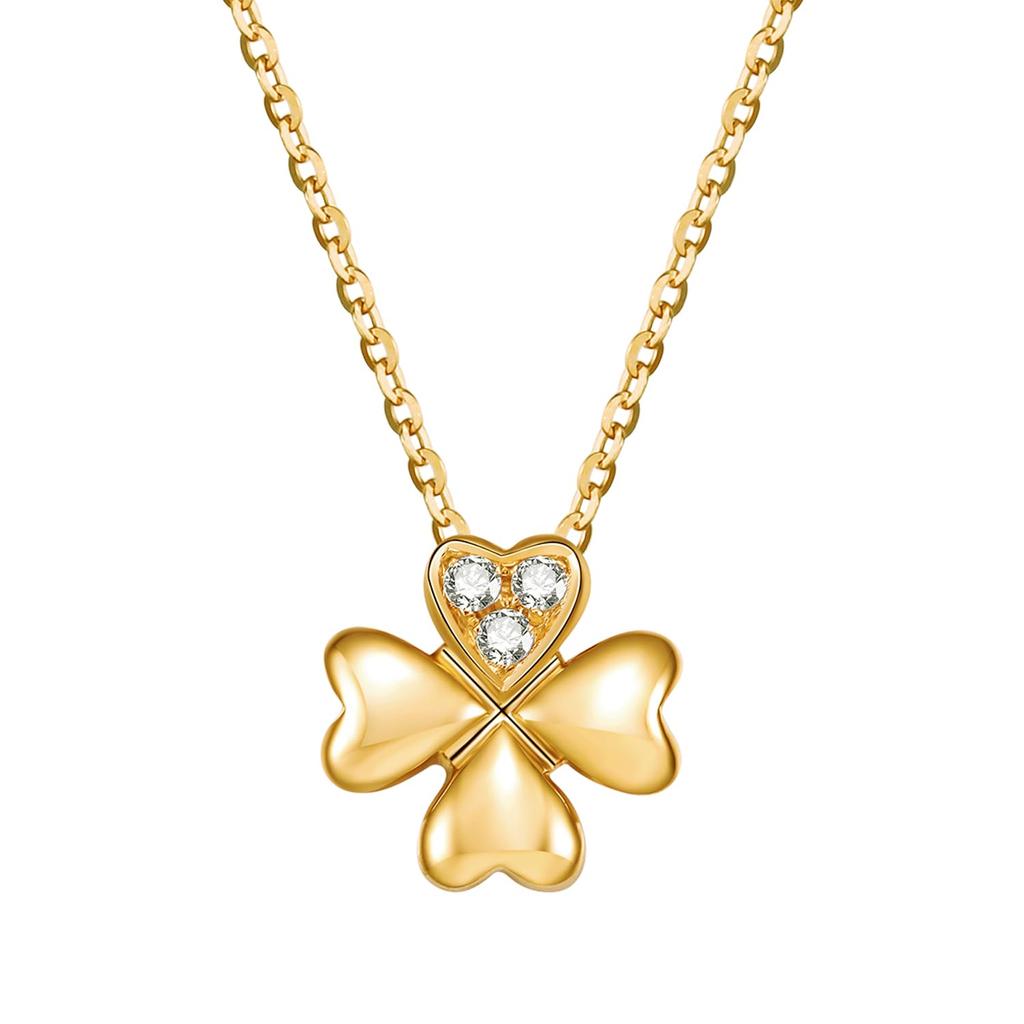 FANCIME 18K Gold Necklace for Clover Diamond Yellow Gold with Silver Perfect Gift for and Gift Wrapping Included Women, Four-Leaf Pendant, Lab-Grown