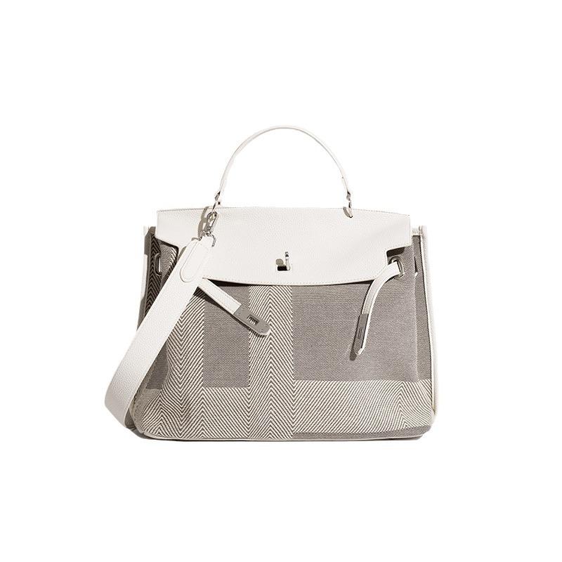 Large Capacity Canvas Sewing Bag Soft Leather Tote Feminine Casual Plaid New