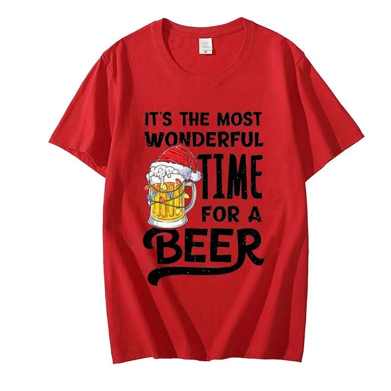 Its The Most Wonderful Time for A Beer Shirt Men TShirt Christmas Beer Print Tops Women Short Sleeve Oversize Men Brand Tshirt