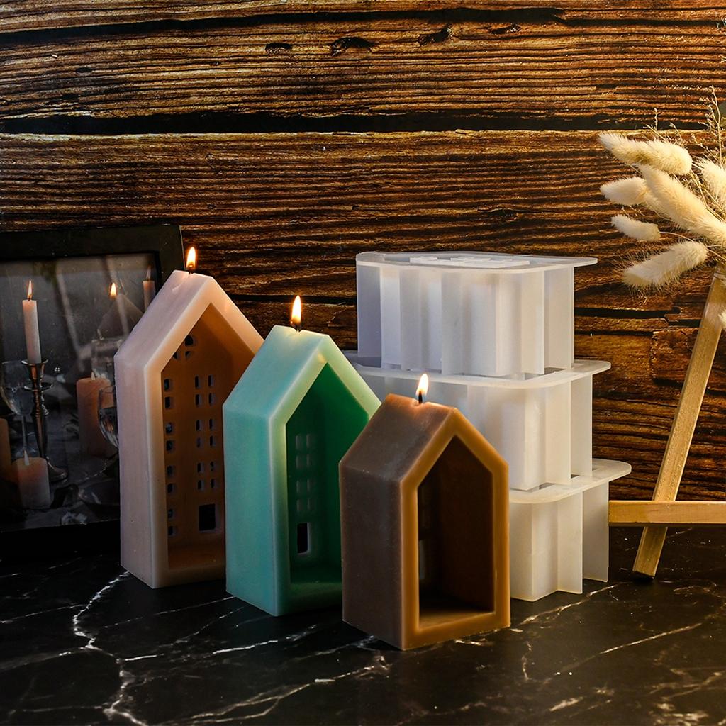 Concrete House Candle Holder Silicone Mold DIY Gypsum Cement Love House Shape Silicone Resin Mold for Home Decoration Ornaments