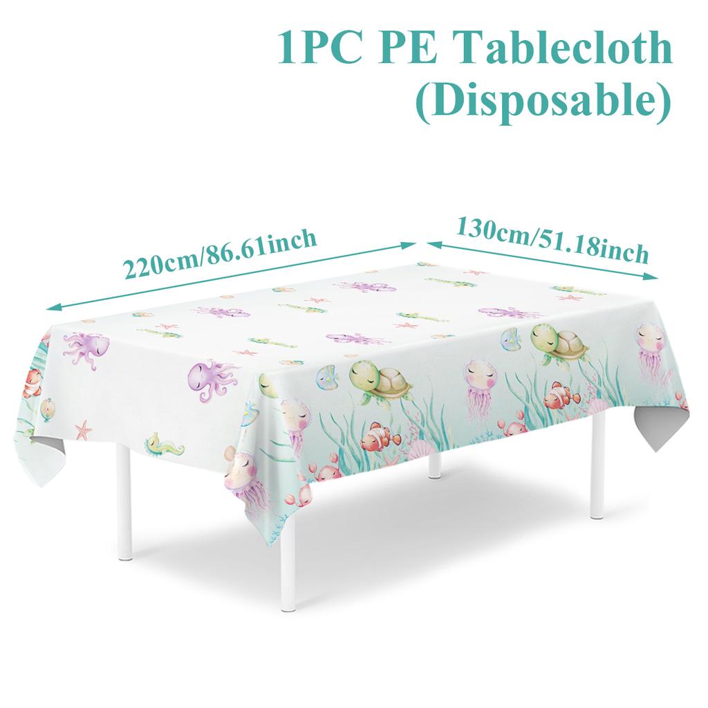 Marine Organism Printed Tablecloth Underwater World Birthday Party Decoration Kid Under the Sea Ocean Party Supplies Table Cloth