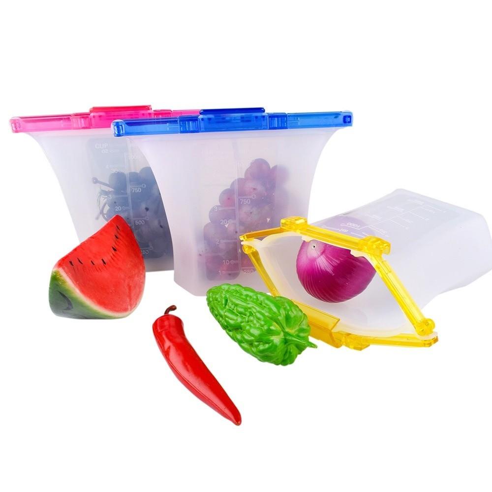 1000ml Fresh-keeping Bag Double Lock Food-grade Silicone Freezer Seal Bags Reusable Leakproof Food Storage Bag Fruit