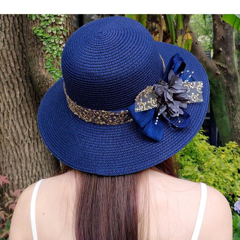 Fashion Women Summer New Women's Sun Hat Bucket Cap Beige Lace Bowknot Flowers Ribbon Flat Top Straw Hat Beach Caps Panama Gift