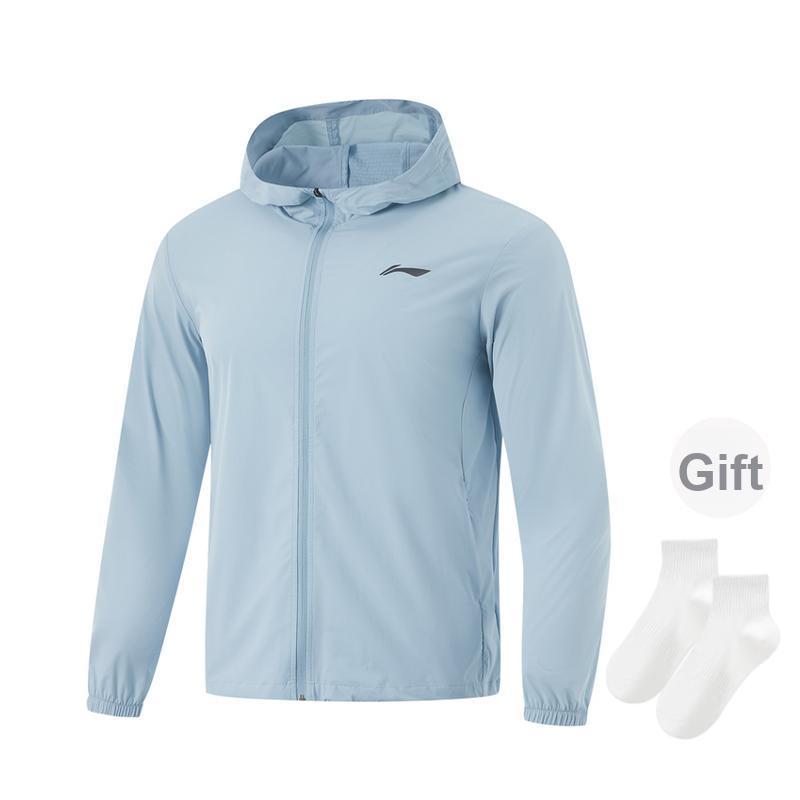 

Li Ning Running Series однотонная дышащая спортивная куртка на молнии с капюшоном унисекс, куртка мягкая-туманно-синяя AFDU163-9 XL