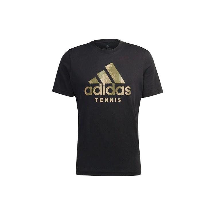 Men s adidas Camouflage Logo Printing Tennis Sports Round Neck Short Sleeve Black T-Shirt HB2744 L